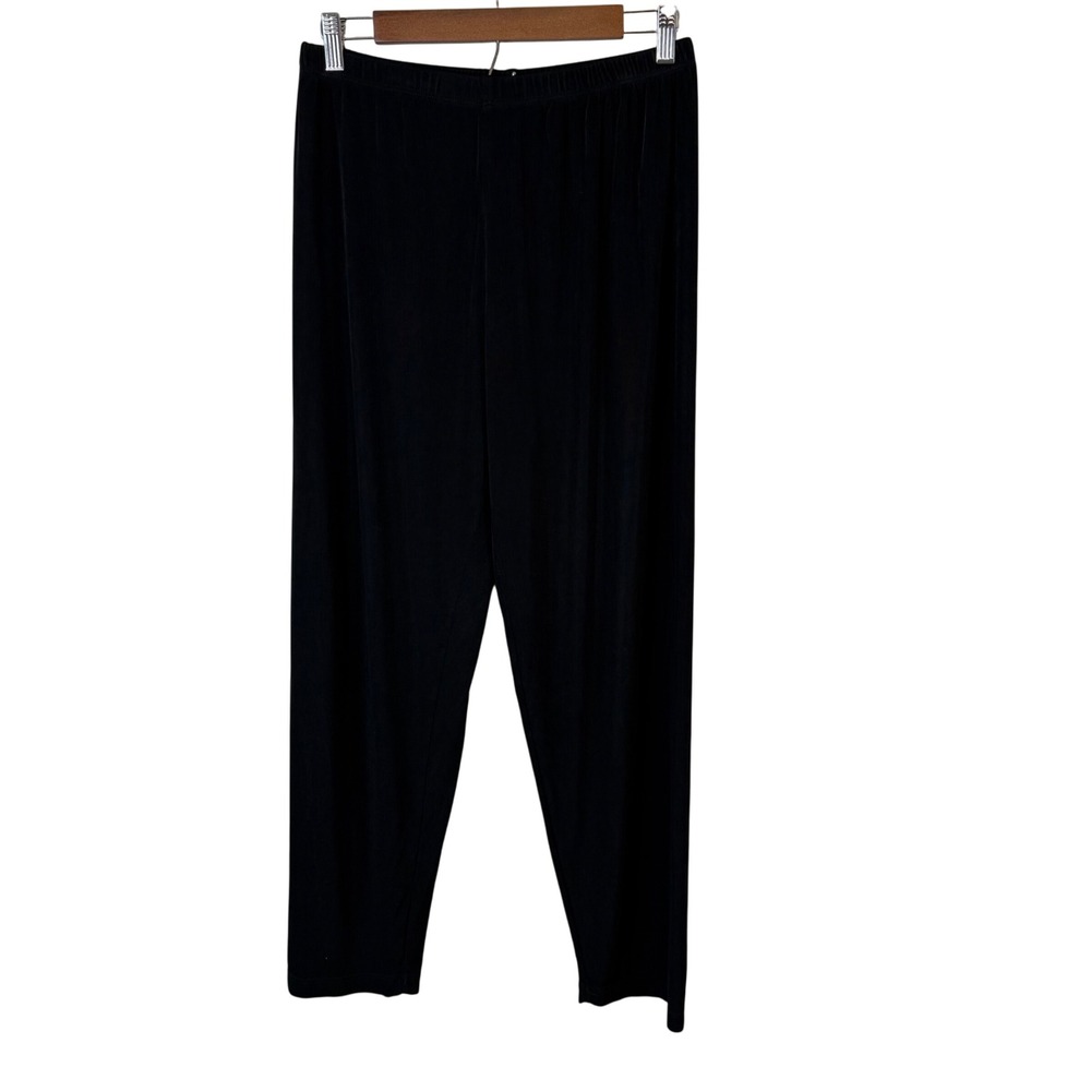 CHICOS Travelers Black Acetate Spandex Straight Leg Pull On Pants Womens Size 12